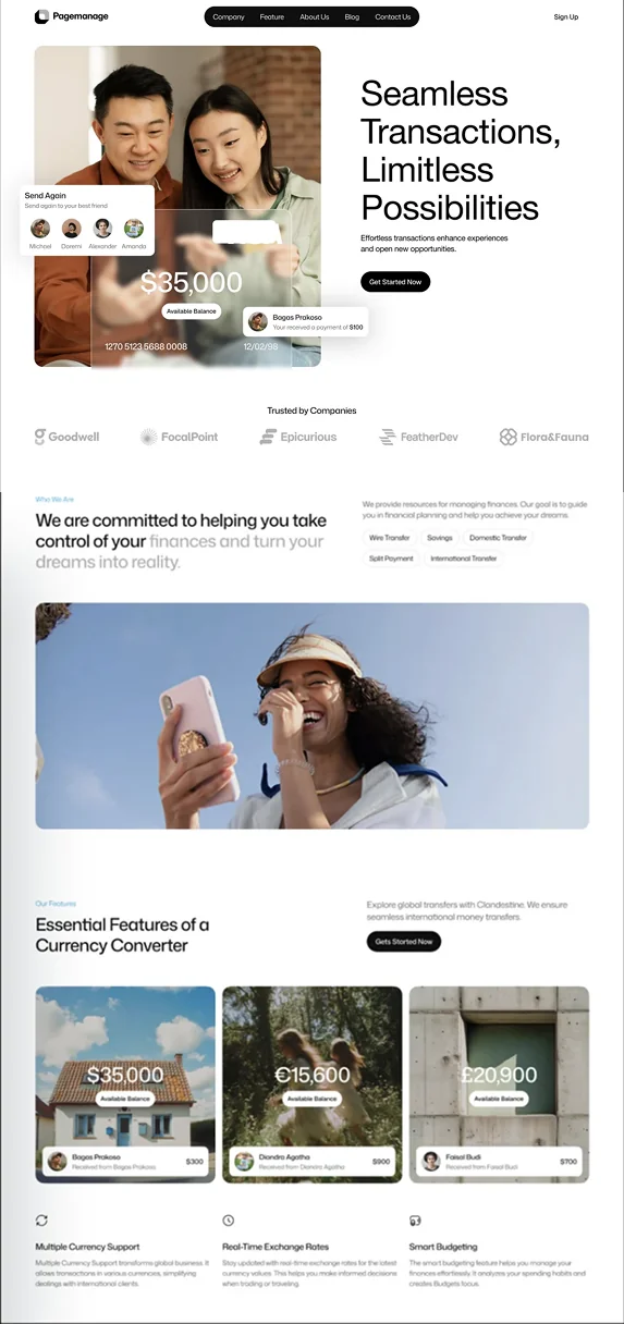 Pagemanage Finance - Palvelut kotisivut